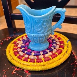 Antique/Vtg Portieux Vallerysthal Blue Milk Glass Pitcher Louis XV